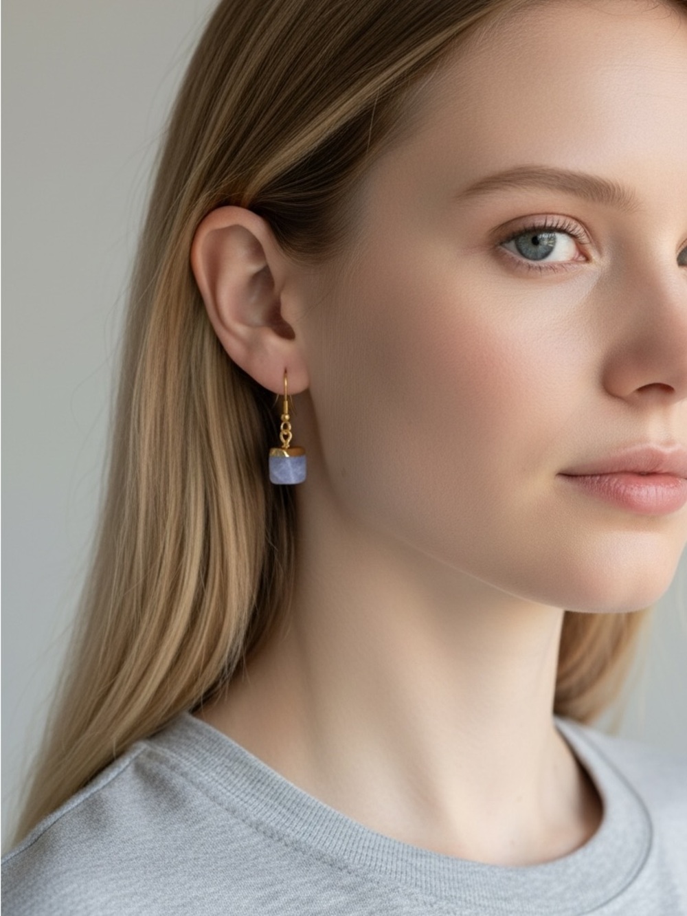 10/22 Gold Drop Earrings with Lavender Stone Accent